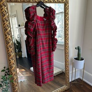 Antonio Melani: plaid midi-dresses with ruched sleeves, size 8